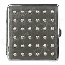 PU Leather + Stainless Steel Double-sided Rivet Cigarette Case - Gray + Silver (Holds 20 PCS)