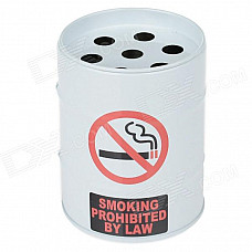 Oil Drum Shaped No Smoking Sign Pattern Stainless Steel Ashtray / Pen Holder - White + Red + Black