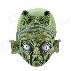 Halloween Green Alien Mask with Two Horns - Green + White