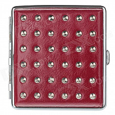 PU Leather + Stainless Steel Double-sided Rivet Cigarette Case - Red + Silver (Holds 20 PCS)