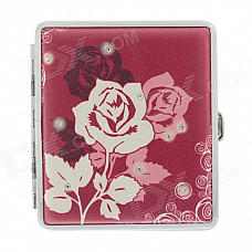 775-4 Fashion Rose Pattern Portable PU Leather + Aluminium Alloy Cigarette Case - Red + White