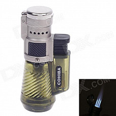 COHIBA Fashionable Windproof 3-Flame Butane Lighter - Olive Green + Black + Silver