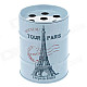 Oil Drum Shaped Eiffel Tower Pattern Stainless Steel Ashtray / Pen Holder - Light Blue + Red