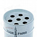 Oil Drum Shaped Eiffel Tower Pattern Stainless Steel Ashtray / Pen Holder - Light Blue + Red