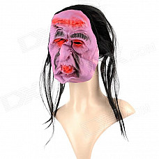 KB-01 Halloween Scary Plastic Face Mask w/ Hair - Black + Purple + Red