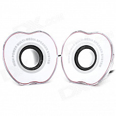 D01XD Apple Shaped Mini Portable USB Powered Stereo Speakers - Red + White + Black (2 PCS)