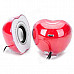 D01XD Apple Shaped Mini Portable USB Powered Stereo Speakers - Red + White + Black (2 PCS)