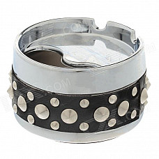 Cool Rivet Rotary Style Top Ashtray - Silver + Black