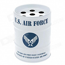 Oil Drum Shaped U.S.AIR FORCE Pattern Stainless Steel Ashtray / Pen Holder - Blue + White