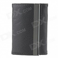 Double Side PU Leather + Aluminum Alloy Portable Cigarette Case / Card Holder - Black (Holds 14 PCS)