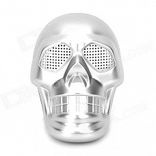 Skull Style Mini 3W Stereo Speaker w/ USB / TF / FM / 3.5mm for Laptops / MP3 + More - Silvery White