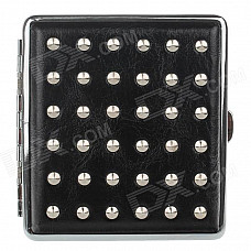 PU Leather + Stainless Steel Double-sided Rivet Cigarette Case - Black + Silver (Holds 20 PCS)