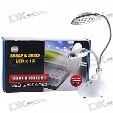 USB Powered Desktop Fashion 13-LED Lamp + Fan Combo (White Light 115CM Cable Length)
