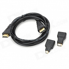 3-in-1 HDMI Male to HDMI Male Cable + HDMI Female to Micro HDMI / Mini HDMI Male Adapters - Black