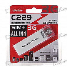 USB 2.0 SDHC SIM/SD/M2/MMC/MS/3G Card Reader (Supports 3G SIM Cards)