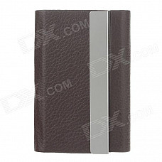 High Grade Lichee Pattern Portable Cigarette Case / Card Holder - Brown (Holds 7 PCS)