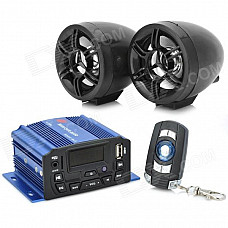 1.4" LED 4 x 25W Motorcycle Amplifier w/ MP3 / USB / TF / AUX / FM - Black + Blue