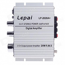 Lepai LP-2020 20W 2-CH Digital Stereo Car Audio Power Amplifier - Silver