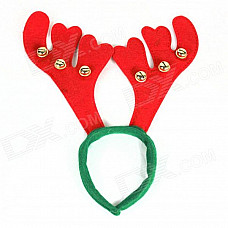 Simple Large Antlers Small Bell Headdress for Christmas - Red + Green + Golden