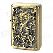 LiTian 01A Skull Pattern Copper Zinc Alloy Yellow Flame Kerosene Oil Lighter - Bronze