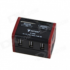 GT-C9866 Multifunction 3-Port USB 2.0 Hub + M2 / MS / TF / MMC / SDHC Card Reader - Black + Red