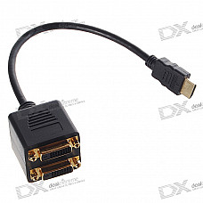 Gold Plated HDMI 19-Pin Male to 2 * DVI 24+1 Female Splitter (21CM-Cable)