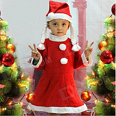 Kid's Cute Non-woven Cloth Dress + Hat for Christmas - Red + White