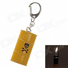 Creative Oil Tank Style Grinding Wheel Zinc Alloy Butane Gas Lighter w/ Keyring - Yellow