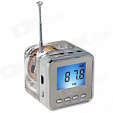 TT-028 Colorful Flash Mini Speaker w/ FM, TF Card Reader & Clock - Transparent