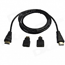 Ourspop 3 in 1 HDMI Male to Male Cable + HDMI Female to Micro HDMI / Mini HDMI Male Adapters-Black