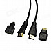 Ourspop 3 in 1 HDMI Male to Male Cable + HDMI Female to Micro HDMI / Mini HDMI Male Adapters-Black