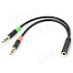1-to-2 3.5mm Jack Male to Female Audio Extension Cable - Black + Orange + Green