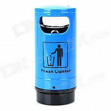 Trash Bin Style Zinc Alloy + Plastic Yellow Flame Butane Gas Lighter - Blue