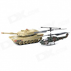 JinXingDa JD803 3-CH R/C Helicopter + 2-CH R/C Tank w/ IR Remote Controllers - Black + Drab