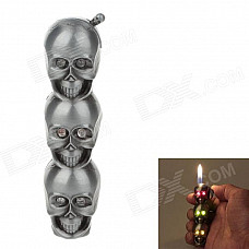 Stylish LED Eyes Skull Heads Pattern Gas Lighter - Silver (3 x LR621)