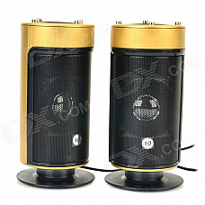 USB 2.0 Cylinder-Shaped Heavy Bass Speaker - Black + Antique Golden