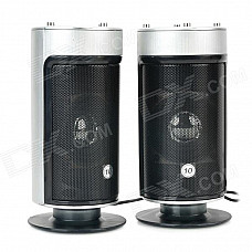 USB 2.0 Cylinder-Shaped Heavy Bass Speaker - Black + Silver Grey