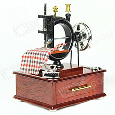 C-Type Sewing Machine Style Music Box - Brown + Black