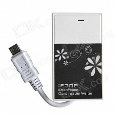 Micro USB 3-in-1 TF / SD Card Reader + 1-Port USB 2.0 HUB for OTG Cellphone - White (Max. 64GB)