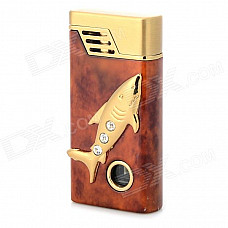 Rhinestone Fish Pattern Windproof Lighter w/ Green Light - Red + Brown