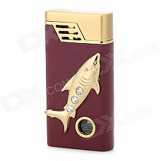 Rhinestone Fish Pattern Windproof Gas Lighter w/ Green Light