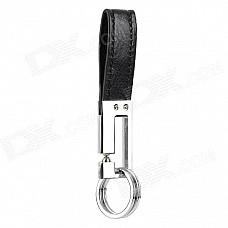 TY-26 PU Leather + Zinc Alloy Dual Rings Keychain - Black + Silver