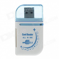 4-in-1 USB 2.0 Micro SD / TF / SD Card Reader - White + Blue (Max. 32GB)