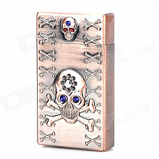 326 Stylish Punk Crystal-inlaid Skull Relievo Butane Jet Lighter - Brass