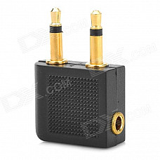 Shanghezhong AAZ01 Dual 3.5mm Male to 3.5mm Female Airline Headphones Convertor - Black + Golden