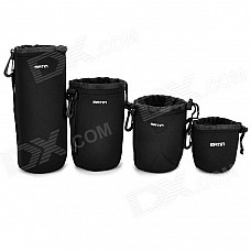 Water Resistant Protective Cotton Lens Bag Pouch Set for DSLR - Black (XL + L + M + S)