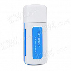 4-in-1 USB 2.0 TF / MS / M2 / SD Card Reader - White + Blue