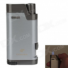 COHIBA 5373 Mini Portable Jet Flame Strong Fire Windproof Inflatable Lighter - Silver Gray + Silver