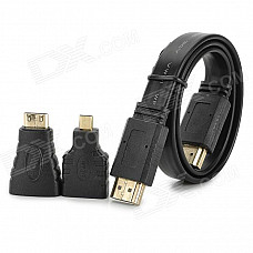 Flat 1080p HDMI Male to Male Cable + HDMI Female to Micro / Mini HDMI Male Adapter - Black (50cm)