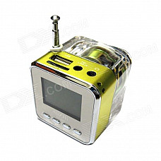 2" LCD Colorful Flash Mini Speaker w/ FM, TF Card Reader & Clock - Green+Transparent